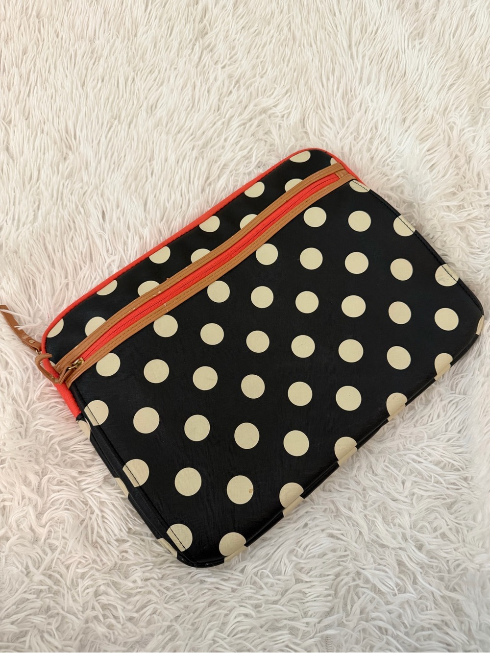 Studio C Polka Dot Padded Laptop Sleeve Case 15x11.5 Black Coral